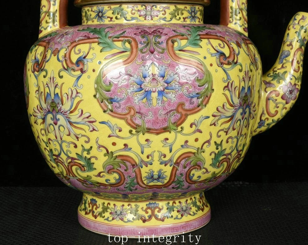 14.9" Top China Enamel Colour Porcelain Palace Flower Pattern Wine Teapot Flagon