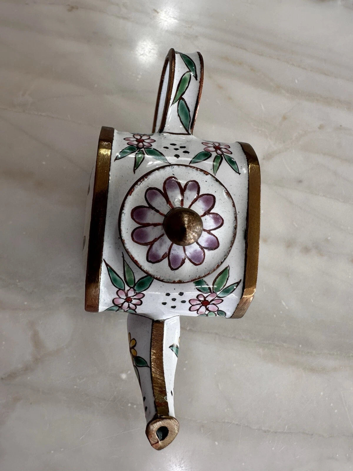 Enamel Miniature Teapot Dancing Mice Charolette Collectibles~Vintage