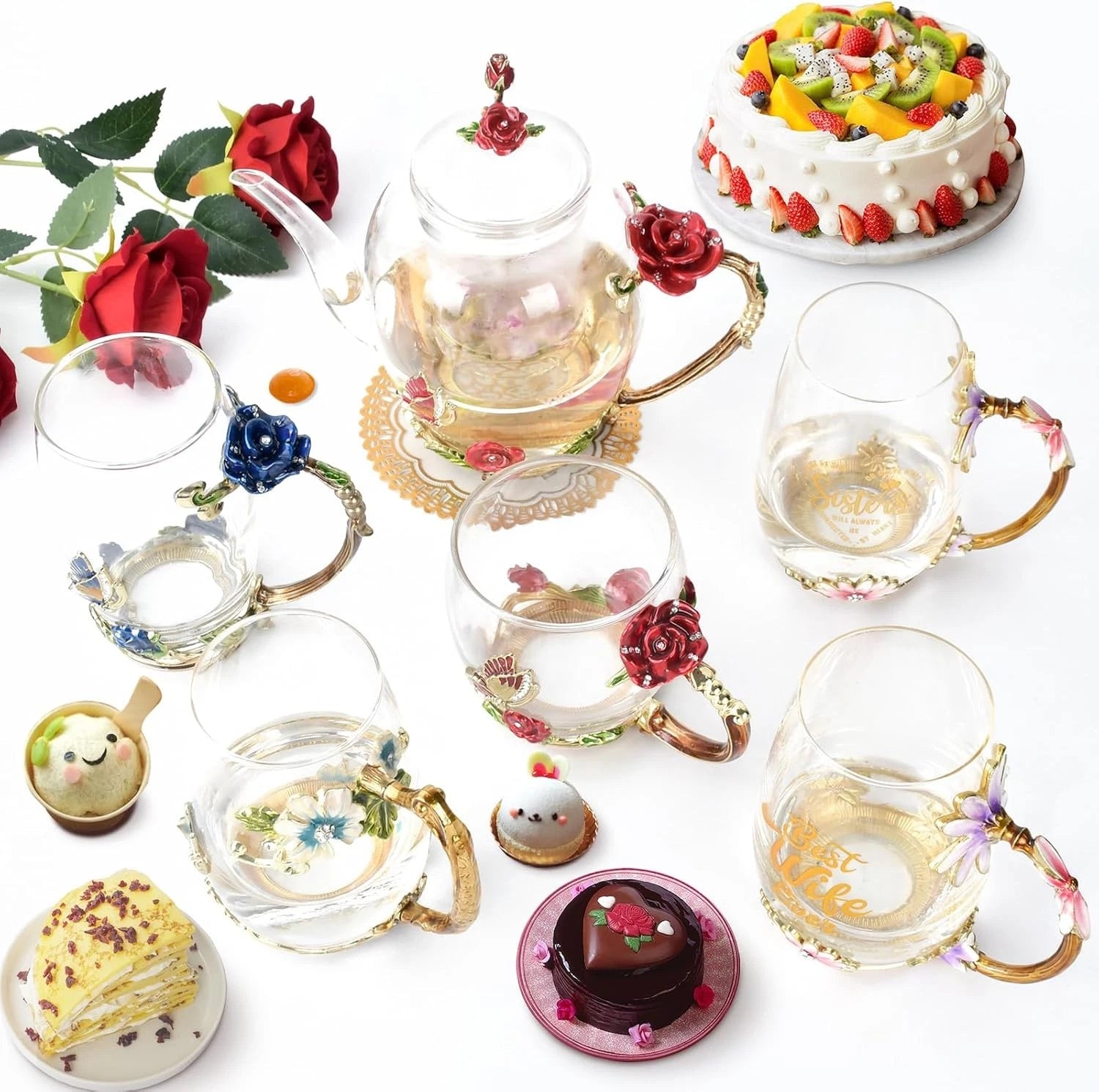 Enamel Glass Flower Tea Pot With Removable Loose Leaf Infuser Tea-Pot