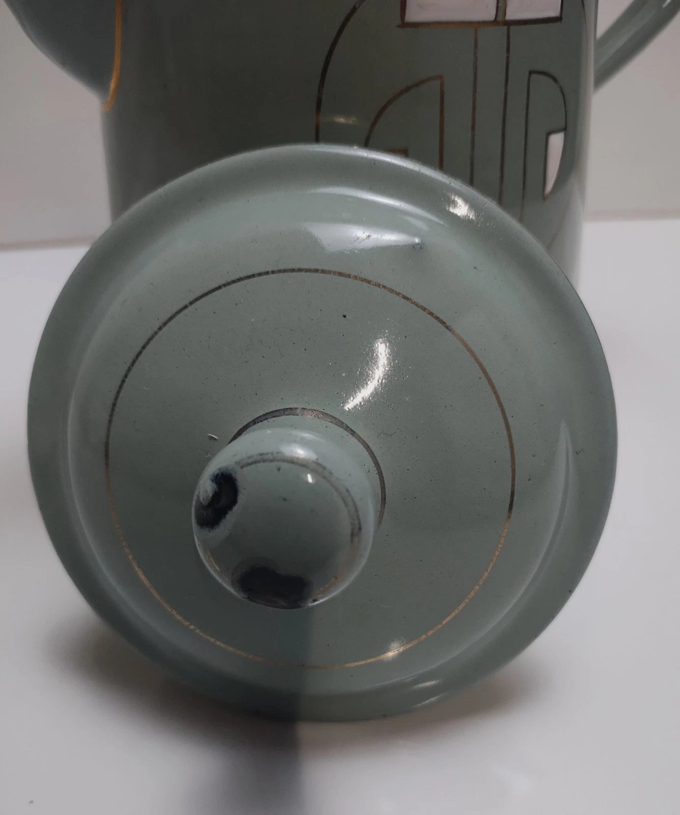 Antique Art Nouveau Jugendstil Blue Enamelware W/ Raised Elements Teapot Kettle