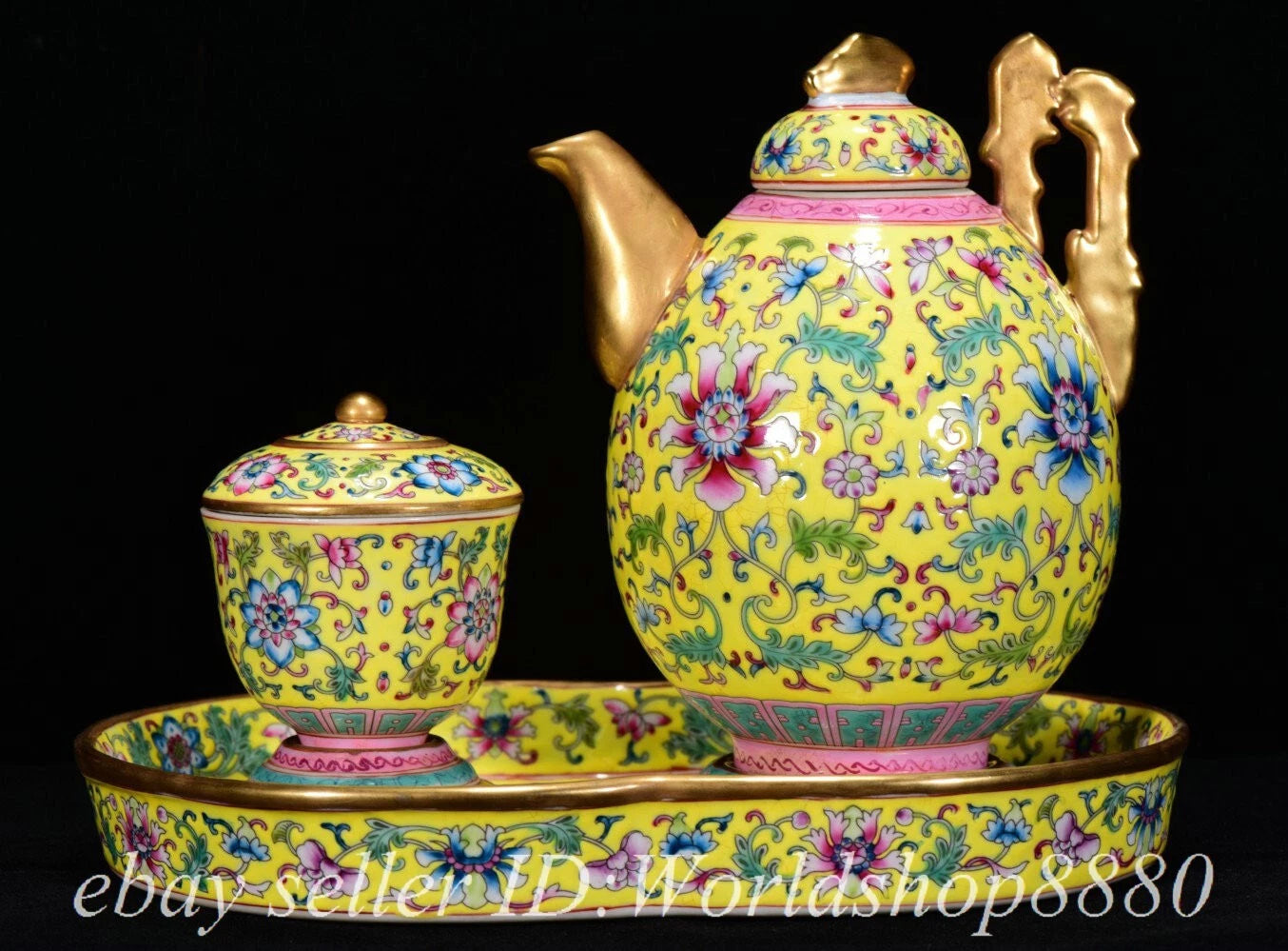 8.8" Yongzheng Chinese Colour Enamel Porcelain Teapot Kettle Cup Plate Set