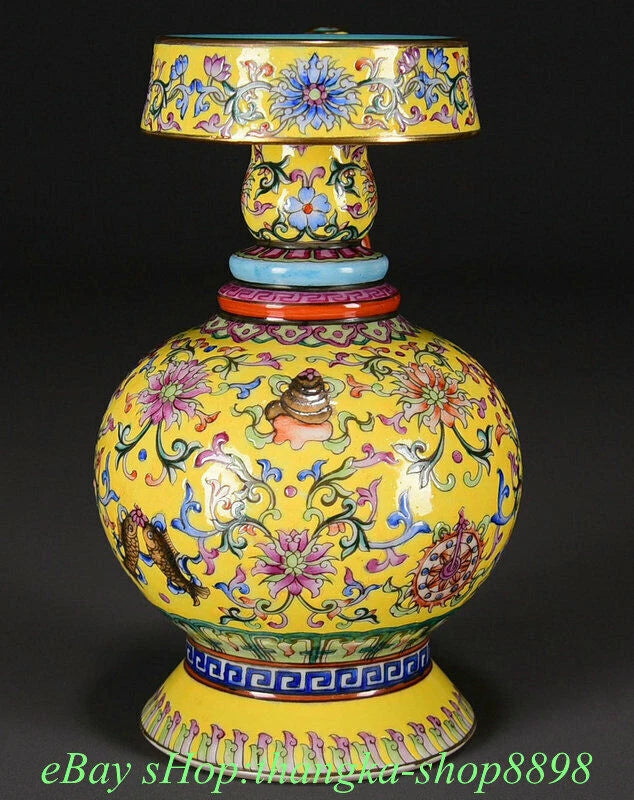 7.8"Old Qianlong Year Enamel Colour Porcelain 8Auspicious Pattern Tea pot Teapot