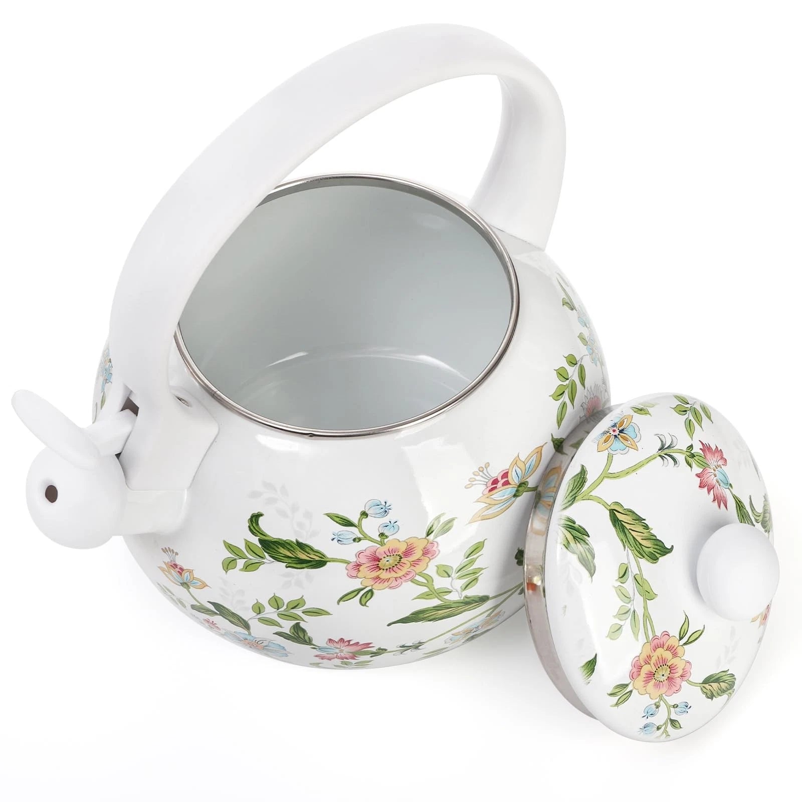 2.3 Quart Vintage Enamel Tea Kettle, Whistling Tea Kettle for Stove Top, Flor...