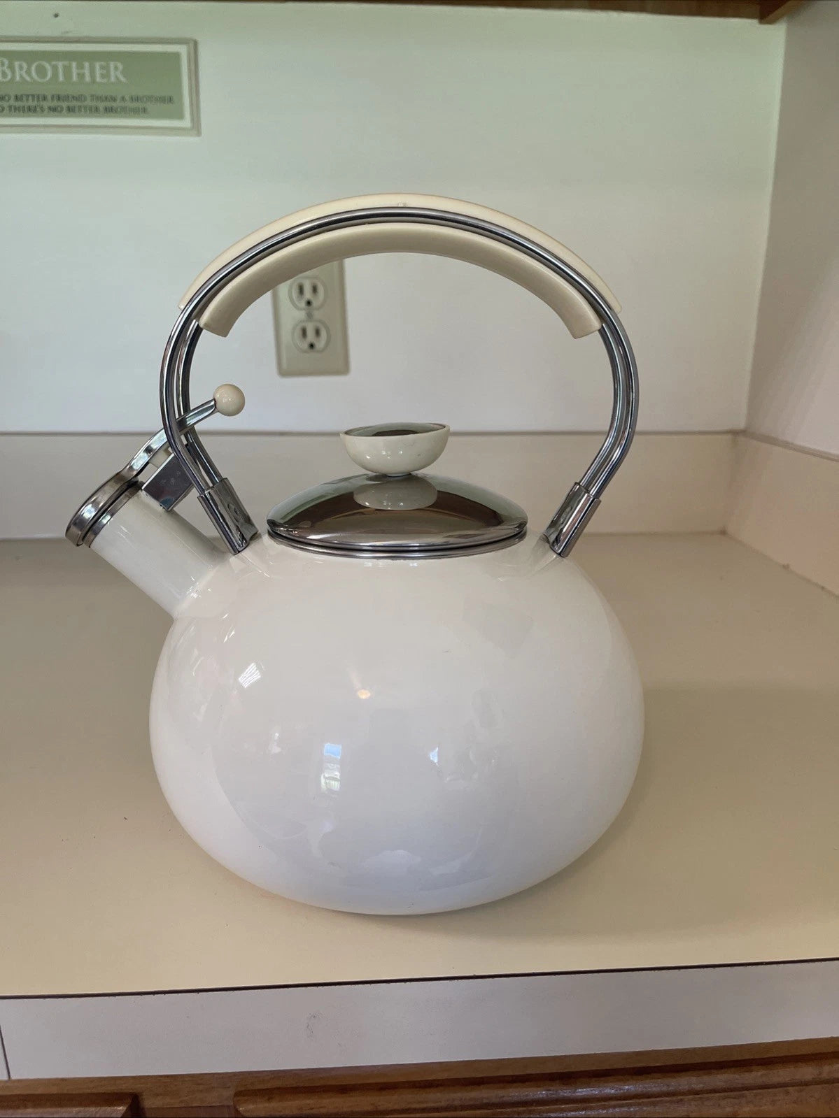 Copco Whistling Teapot Tea Kettle White Enamel Tea Pot Good Condition