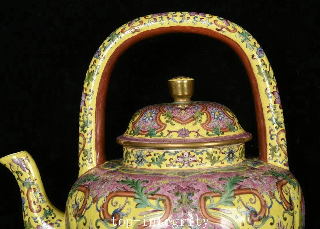 14.9" Top China Enamel Colour Porcelain Palace Flower Pattern Wine Teapot Flagon