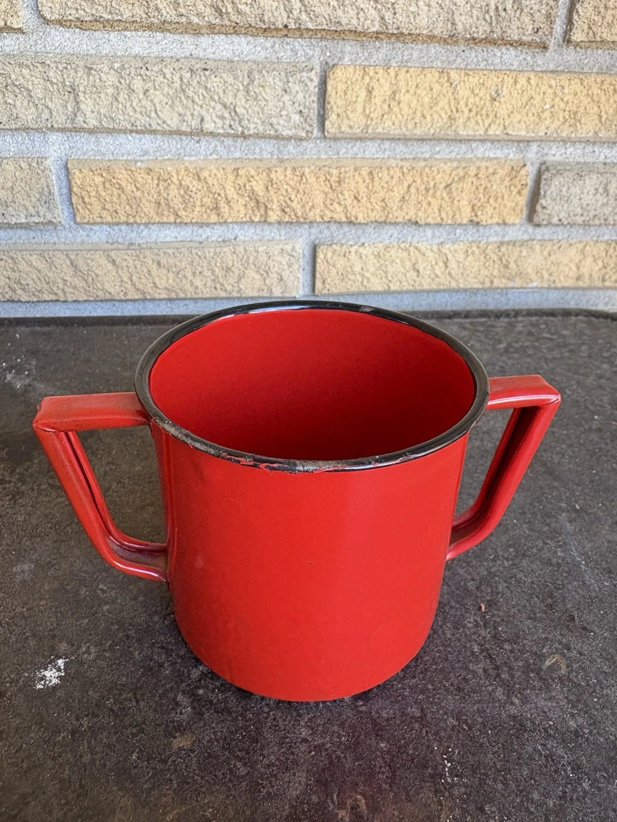 Enamel Red Coffee Pot Hand Tea Kettle With Sugar And Creamer Signs Of Wear