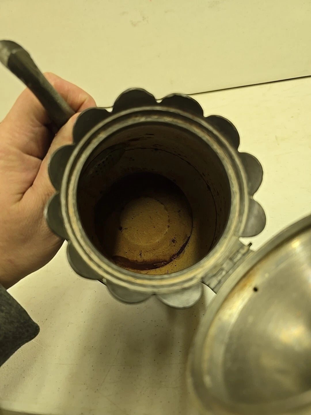 Antique Victorian Graniteware & Pewter Enameled Coffe Tea Pot