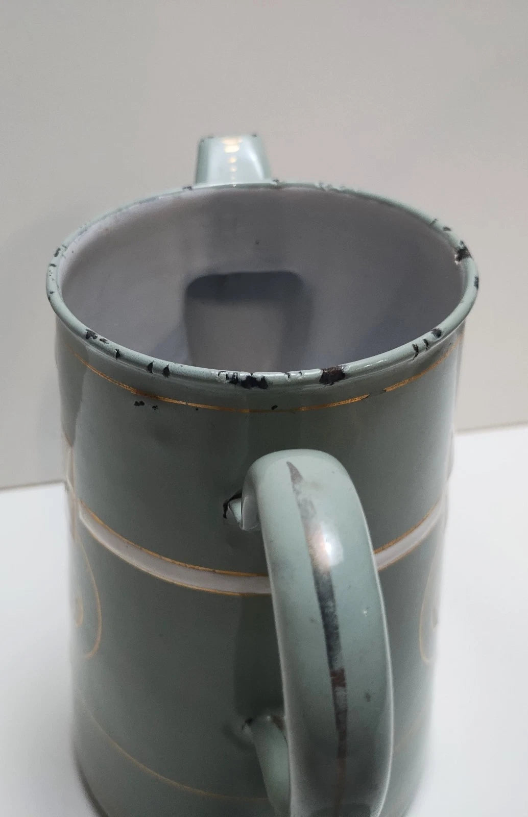 Antique Art Nouveau Jugendstil Blue Enamelware W/ Raised Elements Teapot Kettle