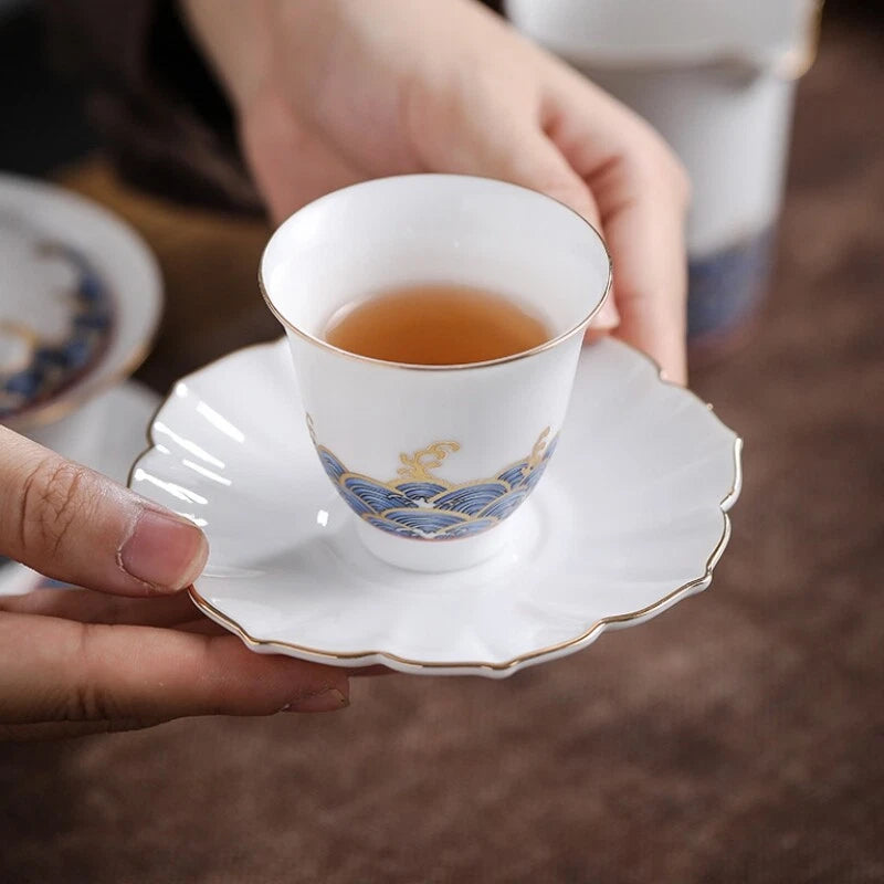 Complete Tea Set Porcelain Tea Pot Color Enamel Craft Matching Cup Saucer Gaiwan