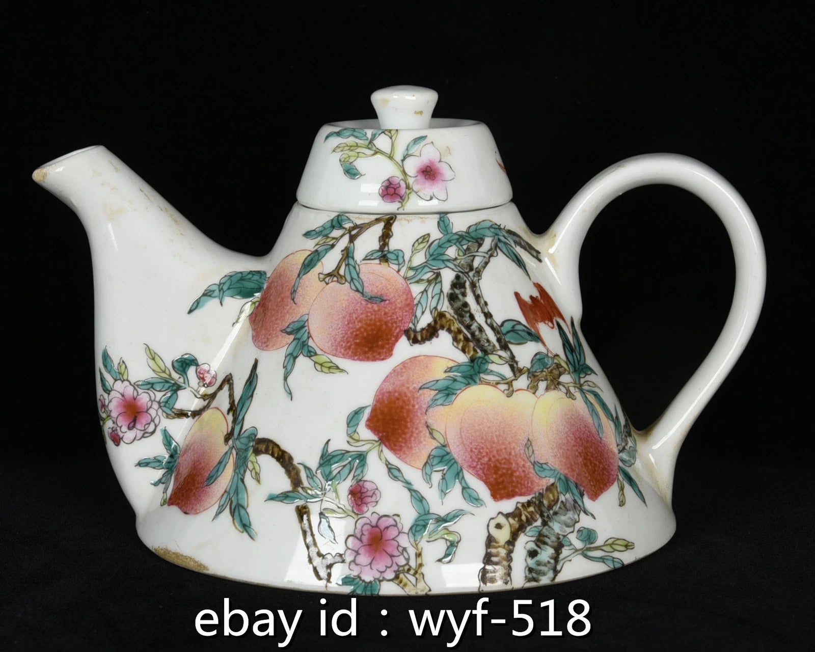 8.4"China Antique porcelain Qing Guangxu powder enamel nine peach pattern teapot