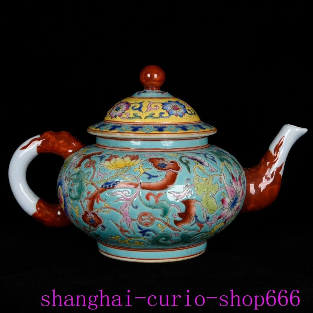 8"China Qing Dynasty Yongzheng enamel porcelain fushou ruyi grain Tea set Teapot
