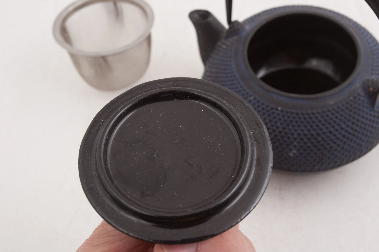 Cast Iron Asian Tea Pot Enamel Interior Blue (G4L) Japanese Hobnail Ceremony