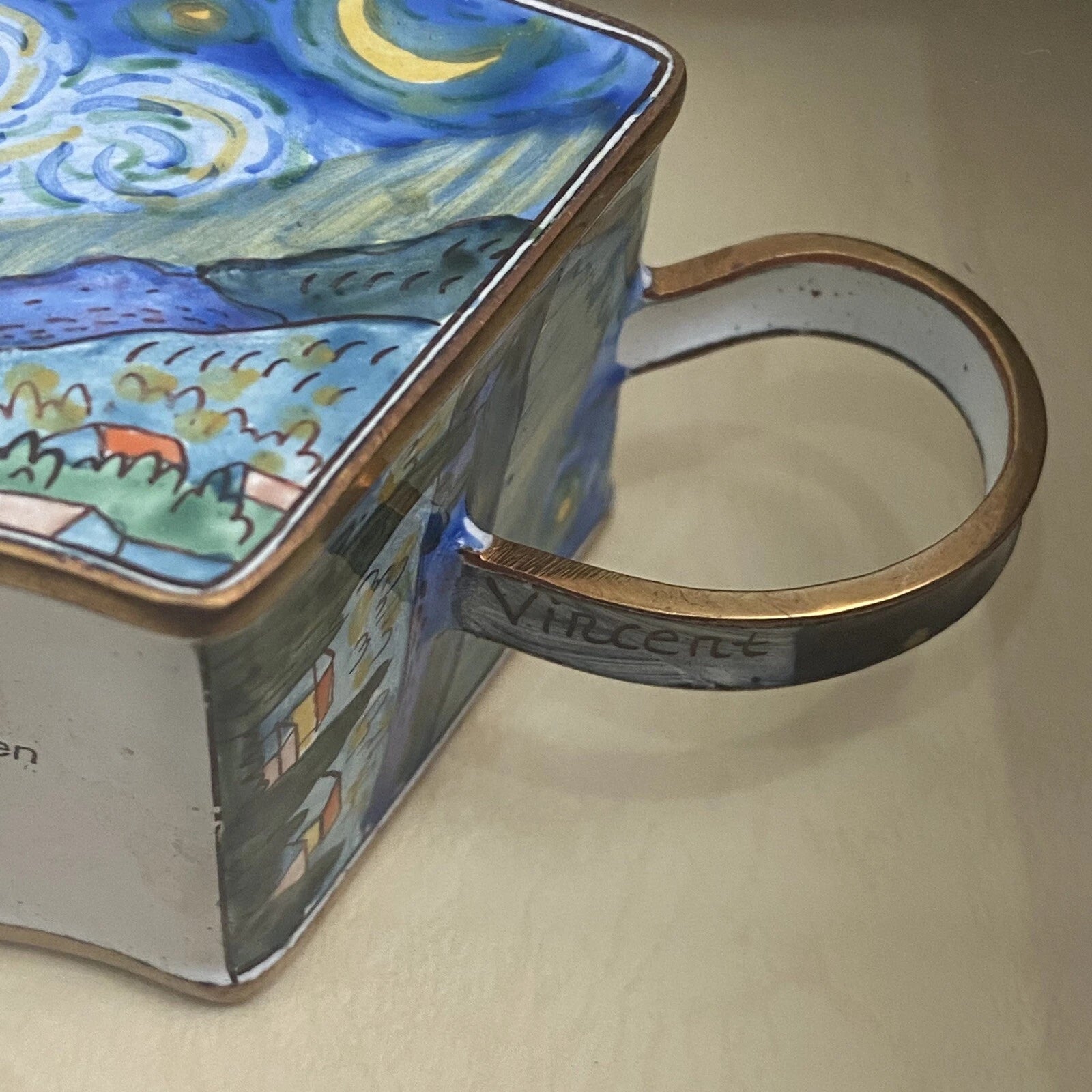 2001 KELVIN CHEN Enamel Lidded Tea Pot Starry Night Vangogh Mini Teapot Framed