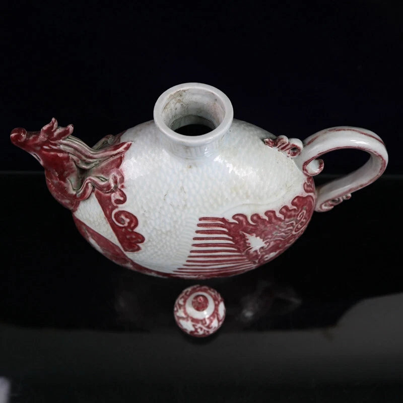 China Enamelled PORCELAIN red flower pattern chicken head flat pot wine pot