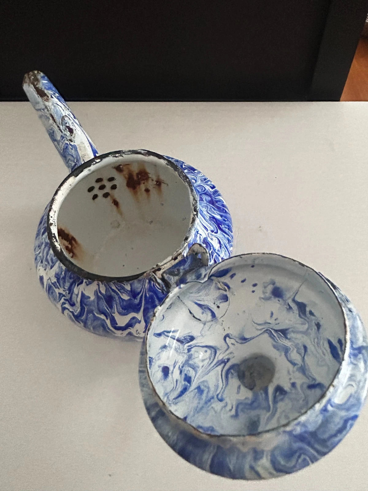 blue enamel teapot kettle