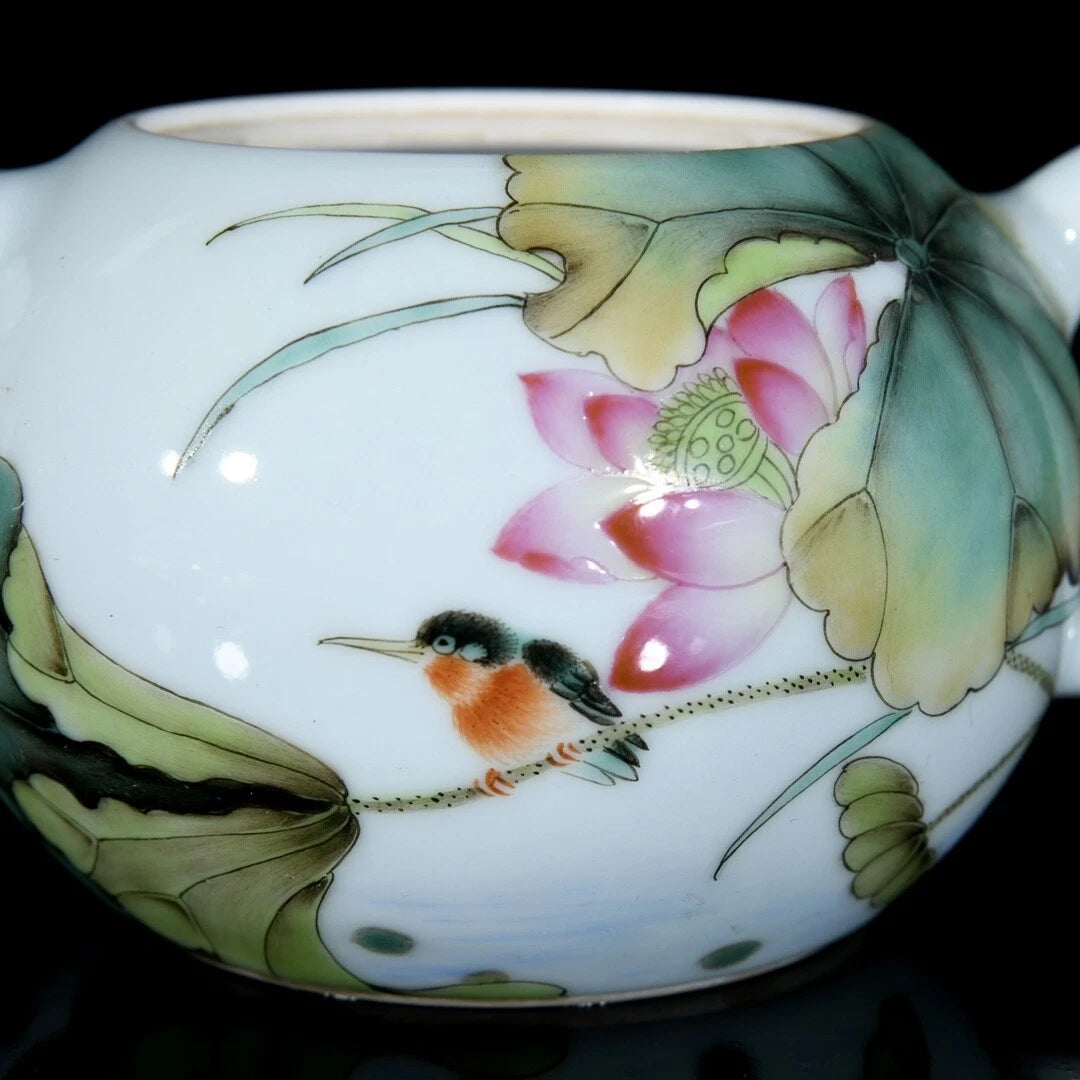 3.5" Chinese Antique Qing Yongzheng enamel color bird lotus flower pattern pot