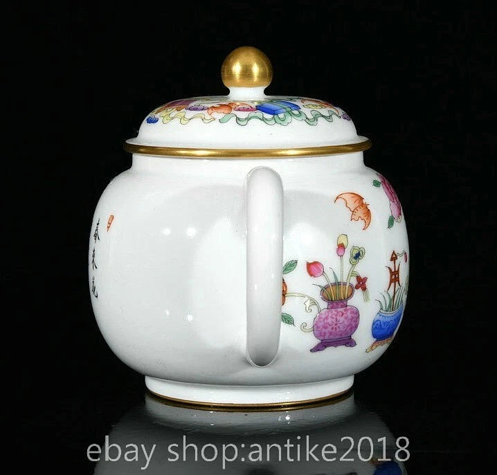 5.6" Old Chinese Qianlong Enamel Porcelain Eight Treasures Tea Pot Kettle