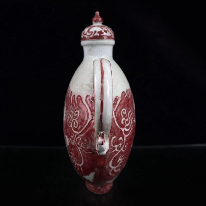 China Enamelled PORCELAIN red flower pattern chicken head flat pot wine pot