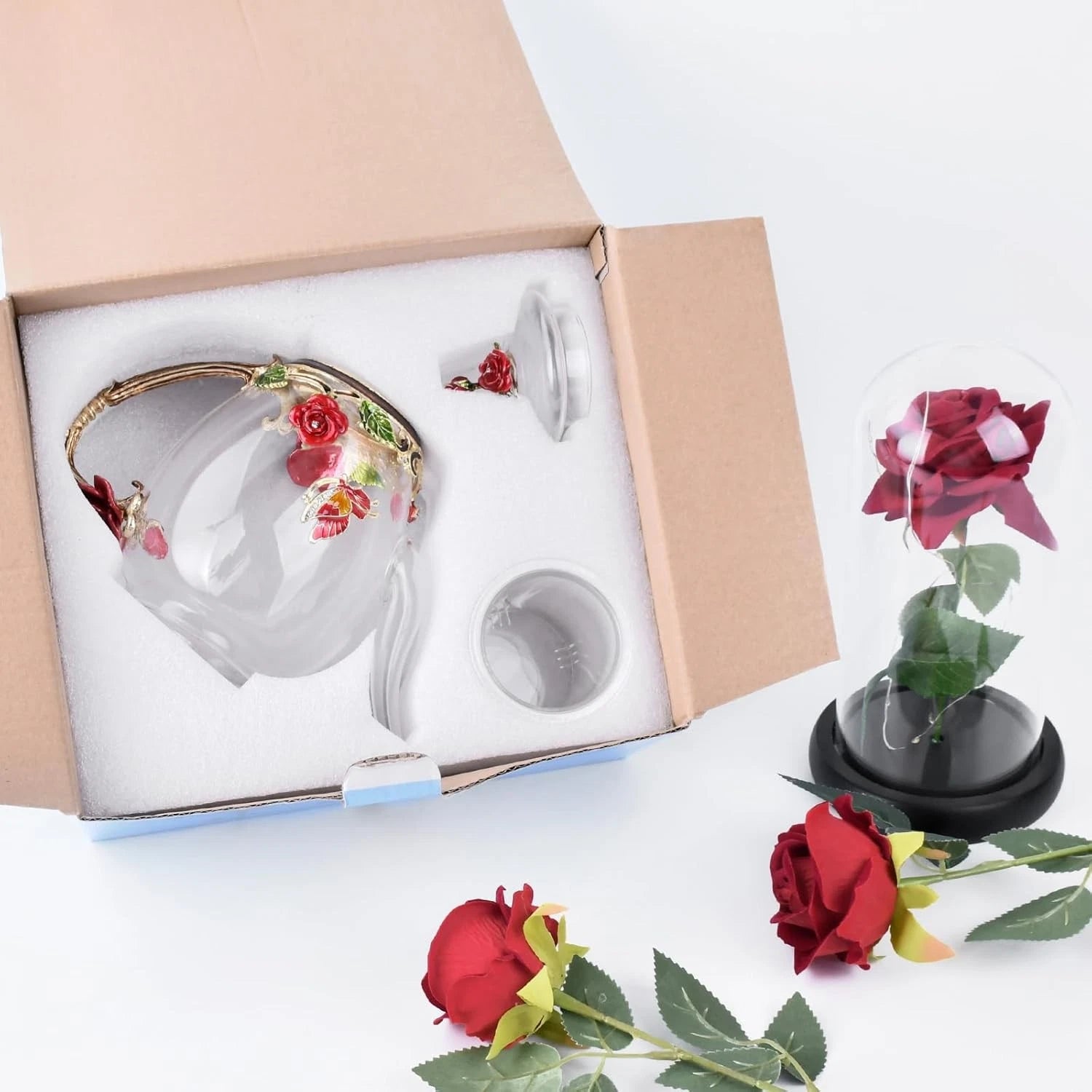 Enamel Glass Flower Tea Pot With Removable Loose Leaf Infuser Tea-Pot