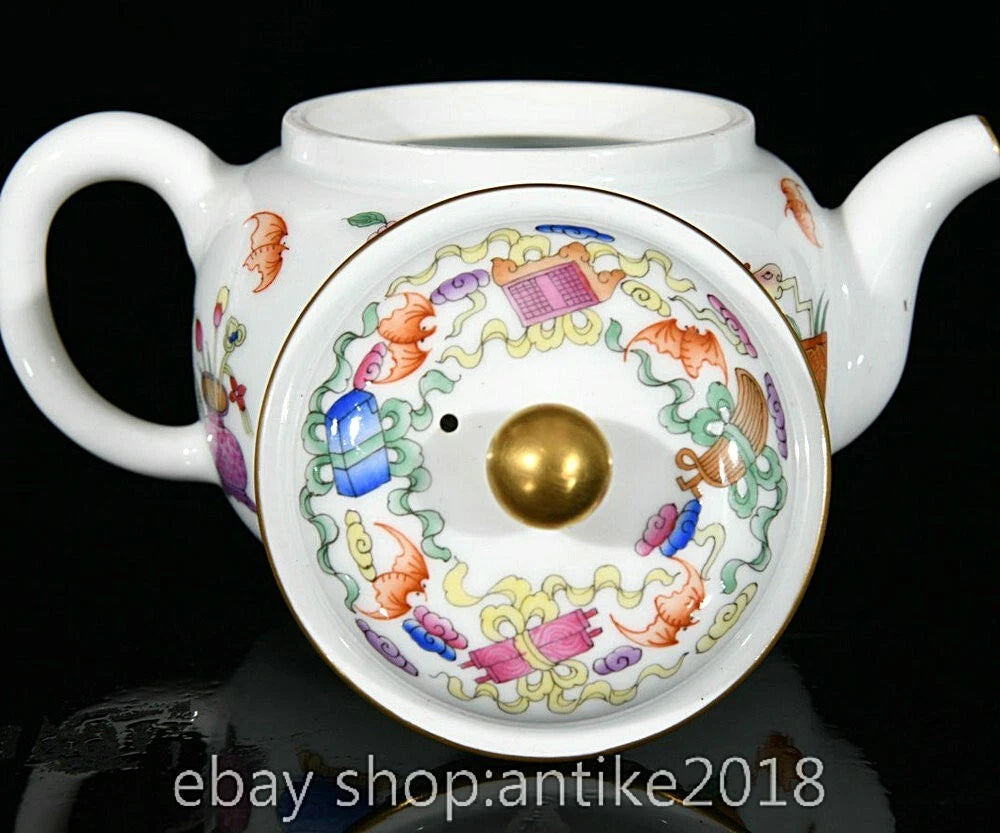 5.6" Old Chinese Qianlong Enamel Porcelain Eight Treasures Tea Pot Kettle