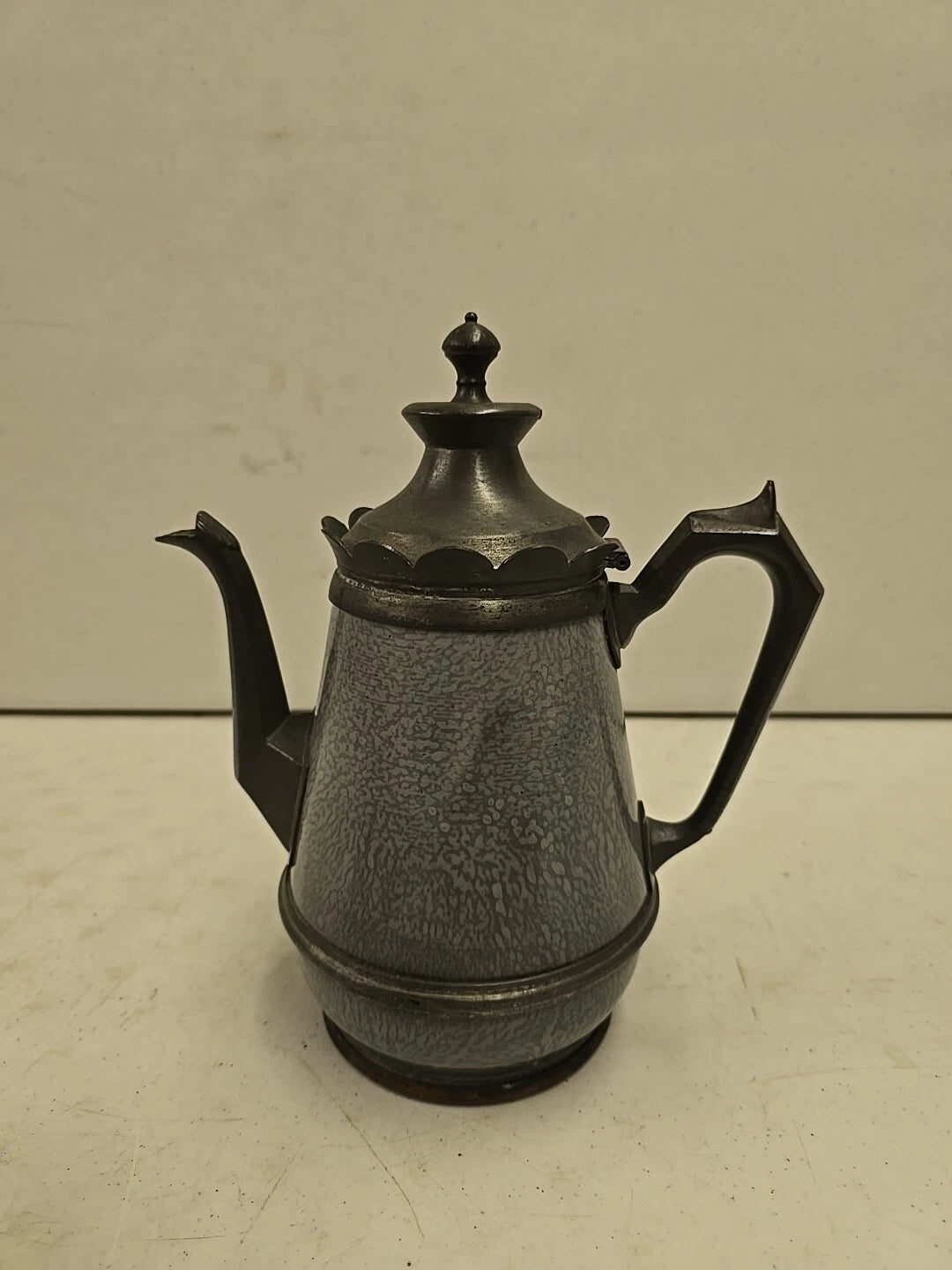 Antique Victorian Graniteware & Pewter Enameled Coffe Tea Pot