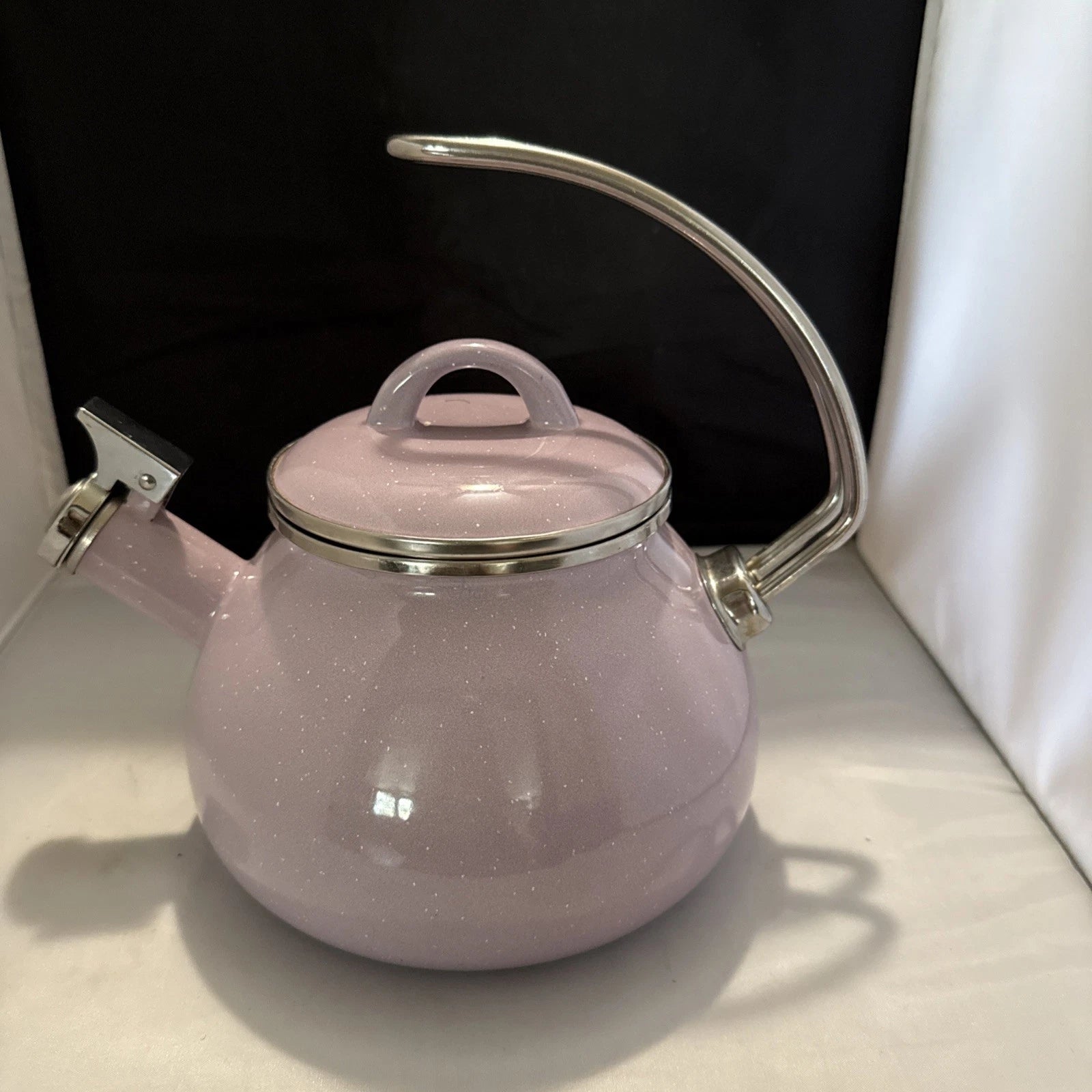 Crofton 2.3Qt Tea Kettle Light Purple  Speckled Enamel   Whistles