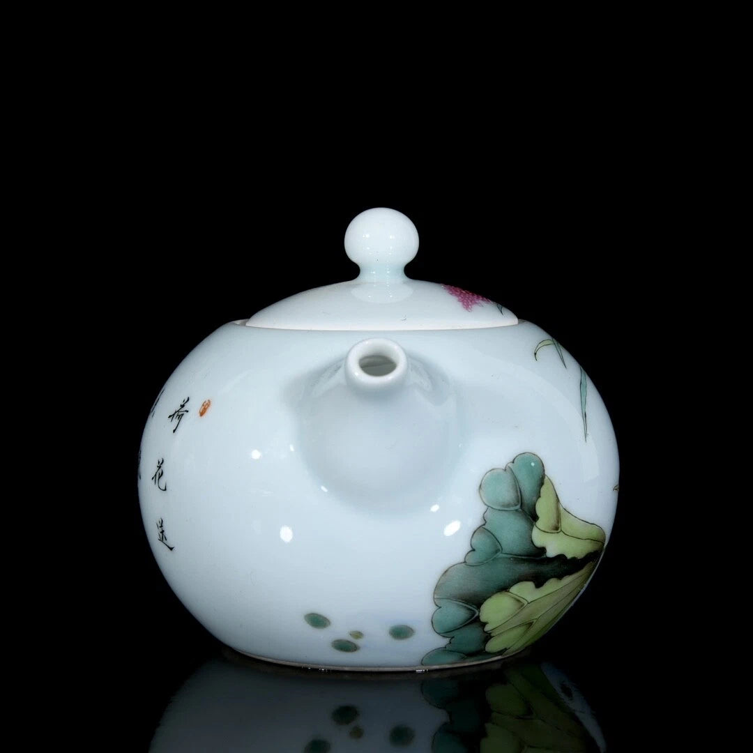 3.5" Chinese Antique Qing Yongzheng enamel color bird lotus flower pattern pot