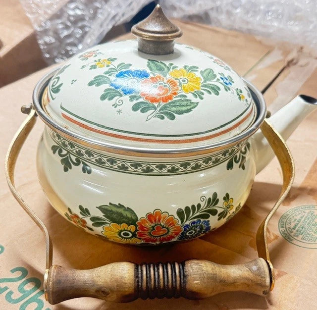 ASTA Germany Enamel Tea Kettle Teapot Floral with Lid; "PARTS", DECORATION
