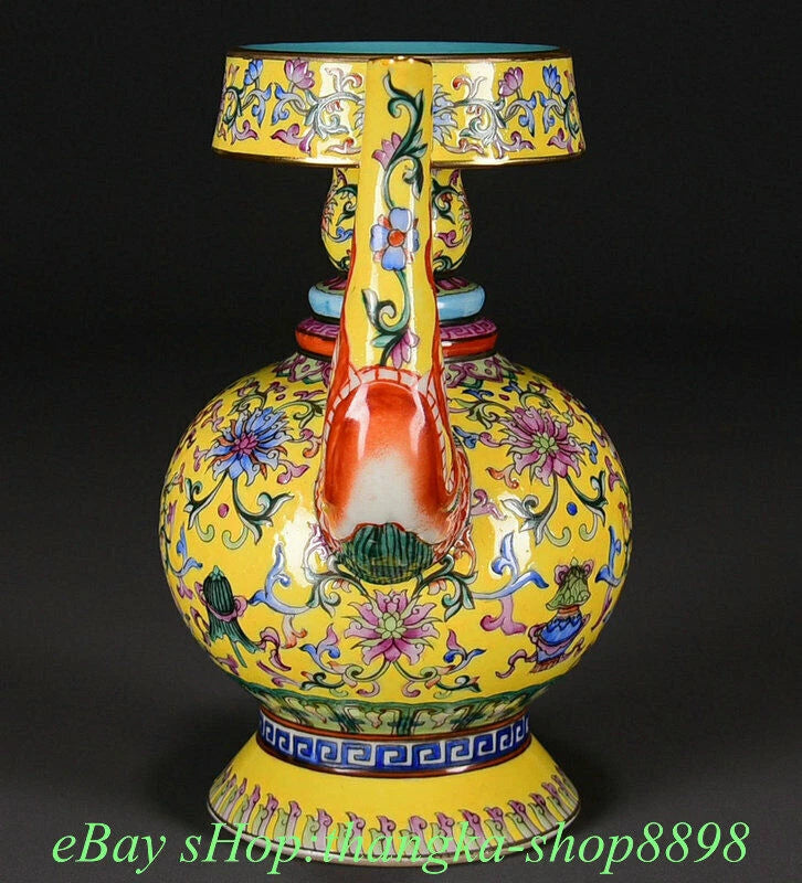 7.8"Old Qianlong Year Enamel Colour Porcelain 8Auspicious Pattern Tea pot Teapot