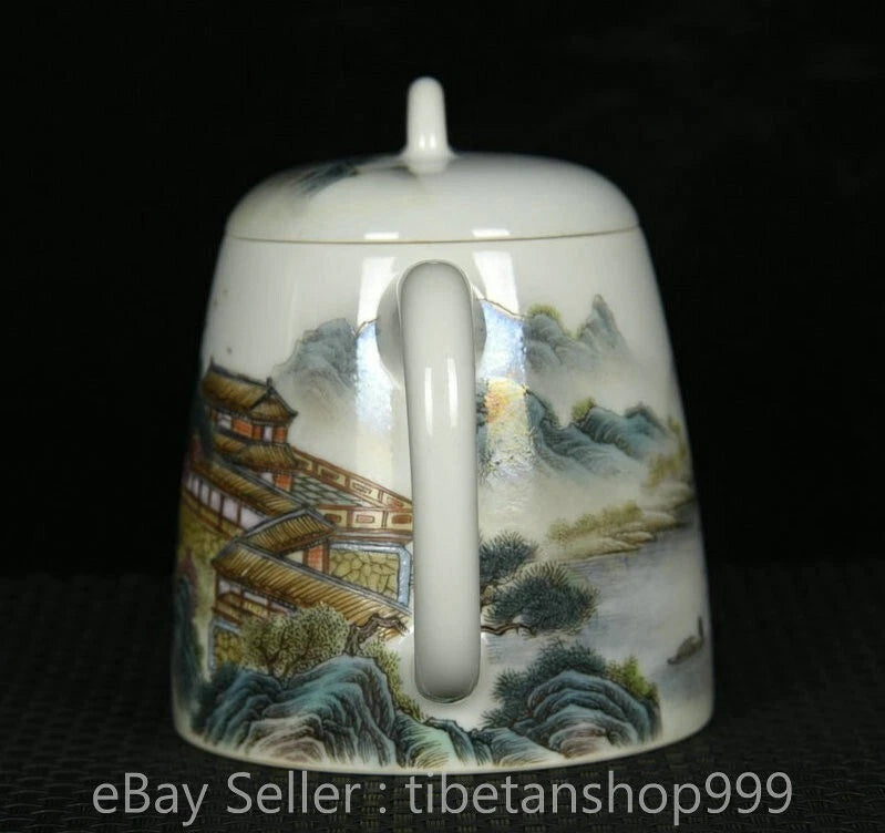 5" Old Chinese Yongzheng Enamel Porcelain Landscape Handle Tea Pot Kettle