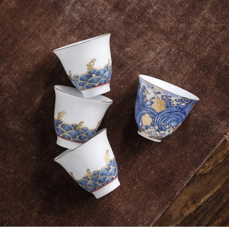 Complete Tea Set Porcelain Tea Pot Color Enamel Craft Matching Cup Saucer Gaiwan