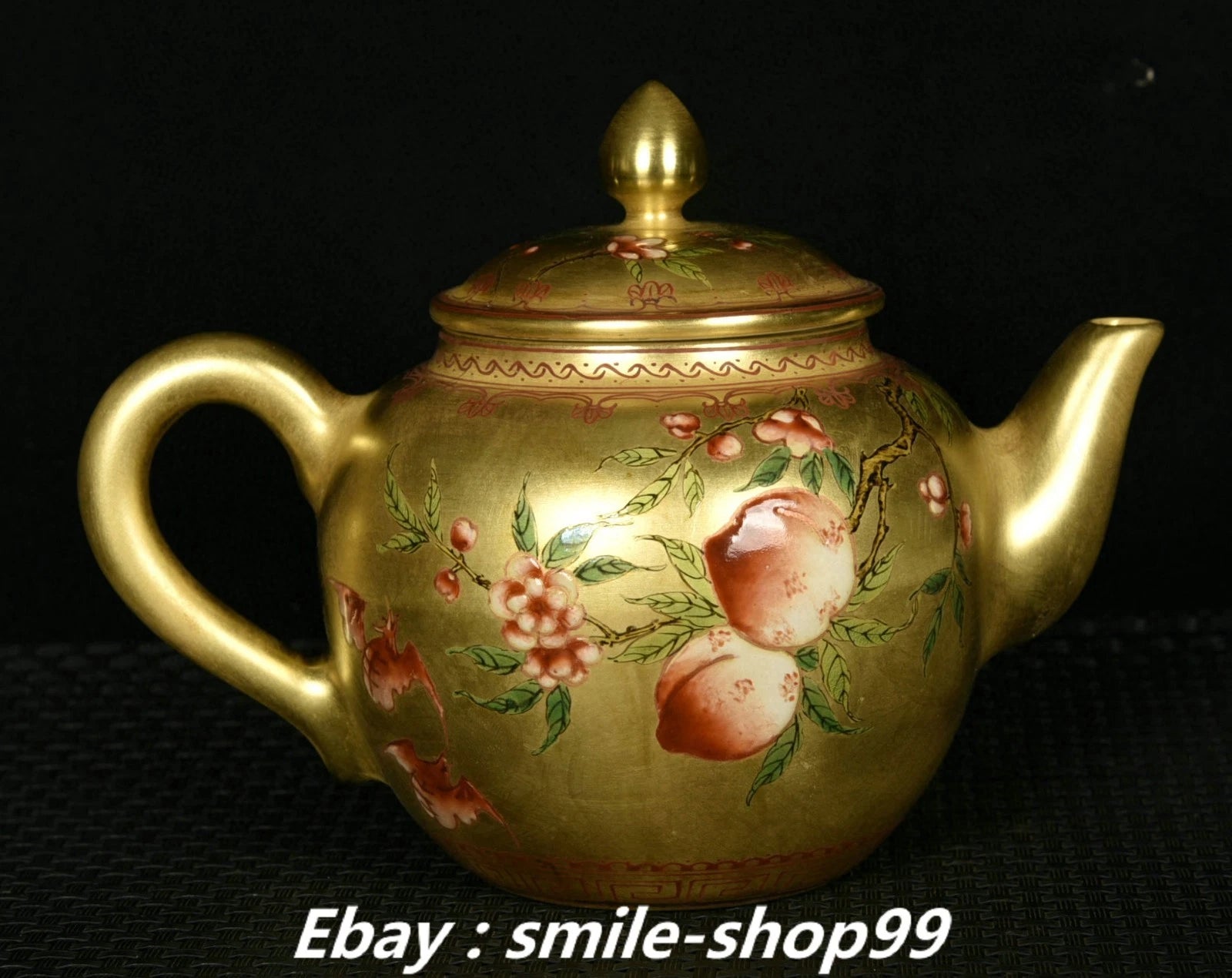 5.7" Qianlong Enamel Colour Porcelain Gold Bat Peach Pattern Wine Tea Pot Flagon