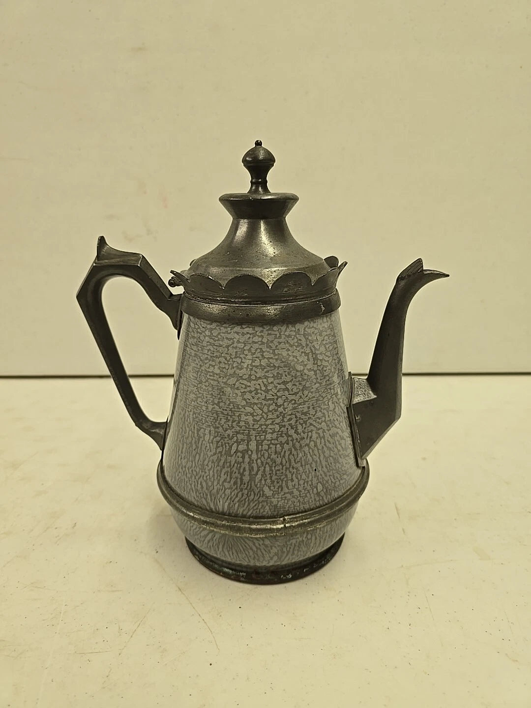 Antique Victorian Graniteware & Pewter Enameled Coffe Tea Pot