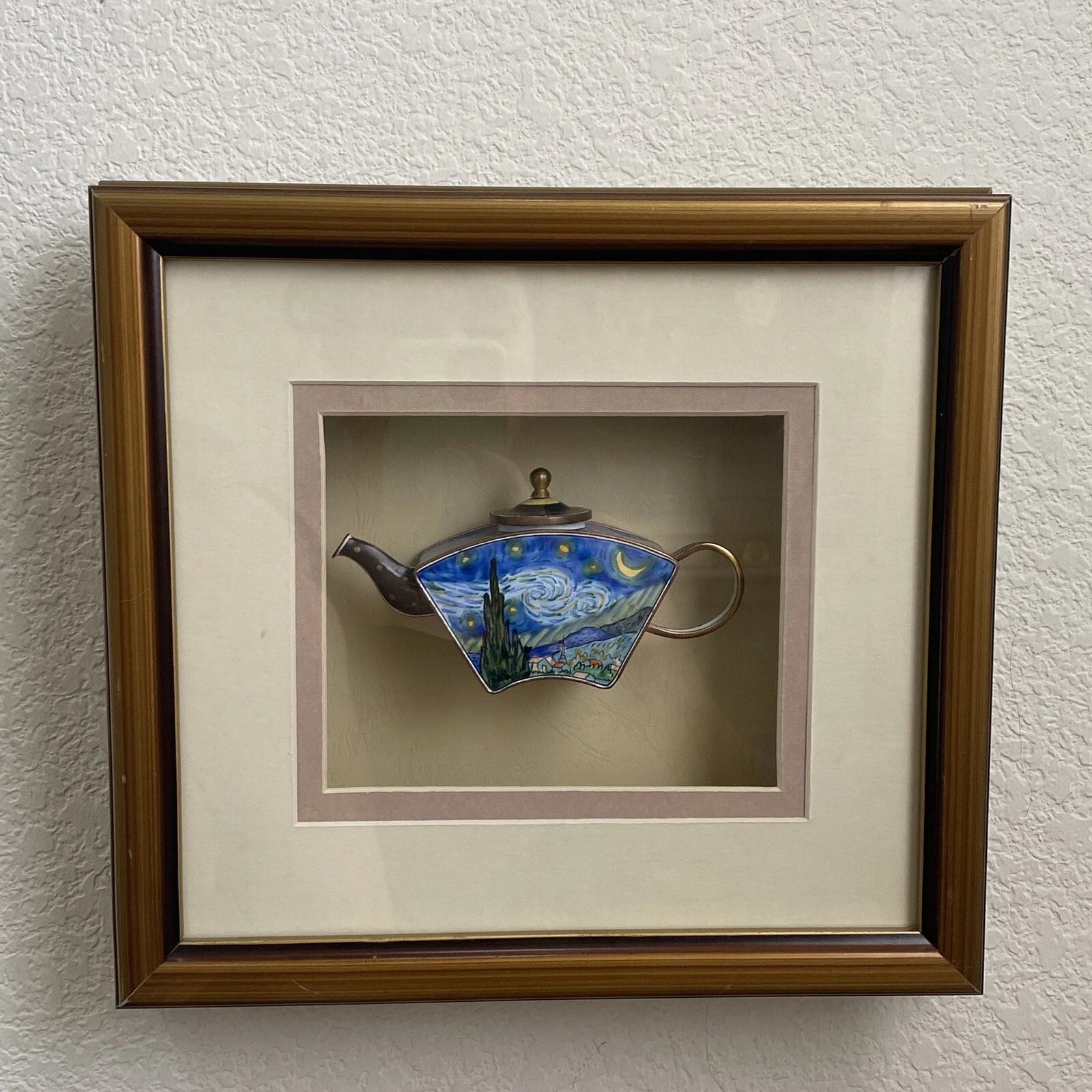 2001 KELVIN CHEN Enamel Lidded Tea Pot Starry Night Vangogh Mini Teapot Framed