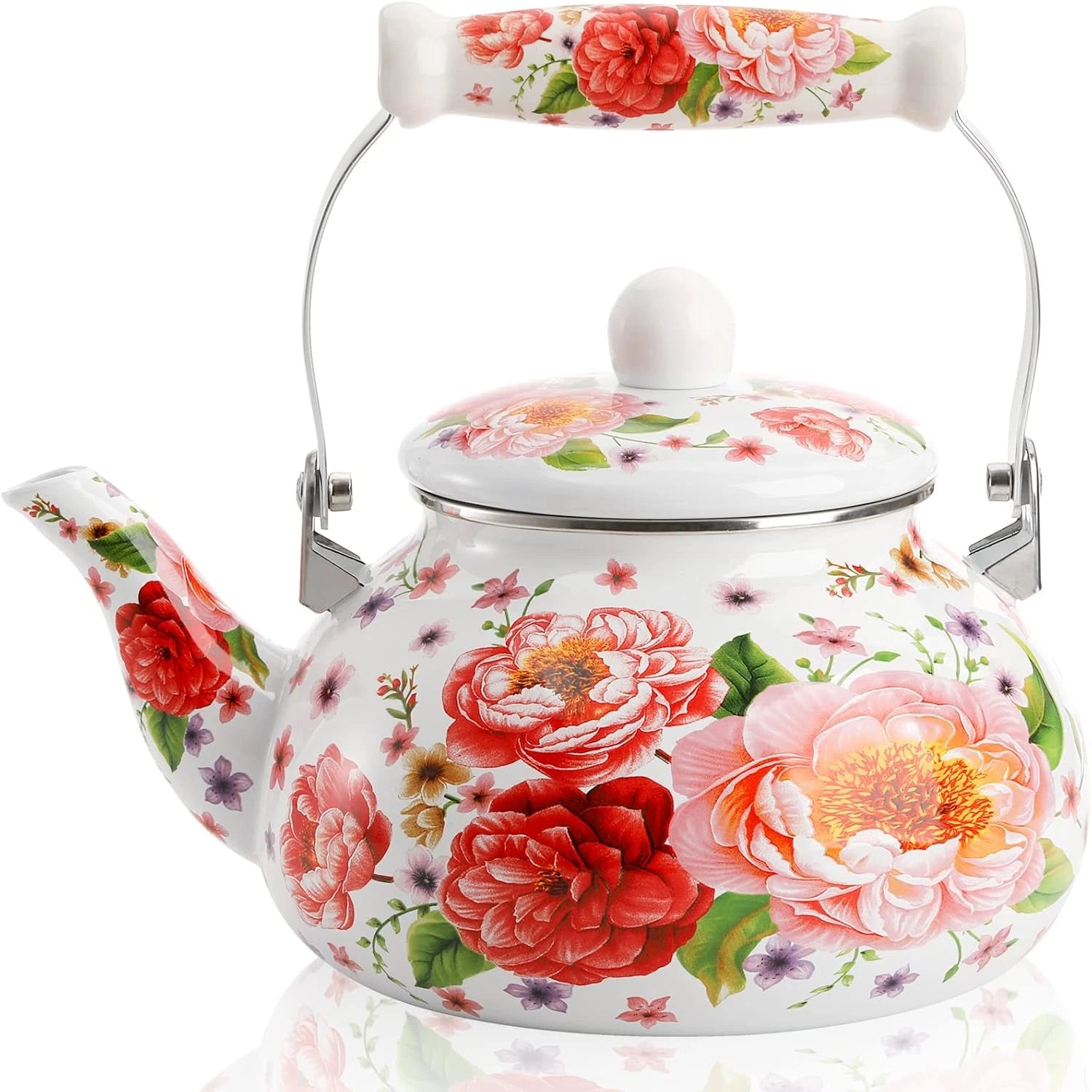 2.6 Quart Enamel Tea Kettle, 2.5L Porcelain Tea Pot with Handle for Hot Water, N