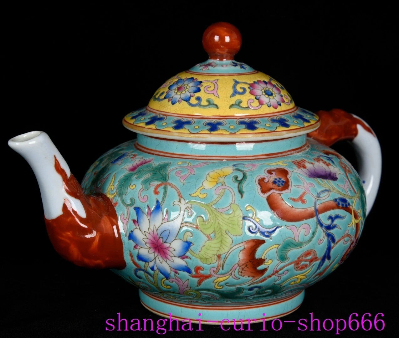 8"China Qing Dynasty Yongzheng enamel porcelain fushou ruyi grain Tea set Teapot
