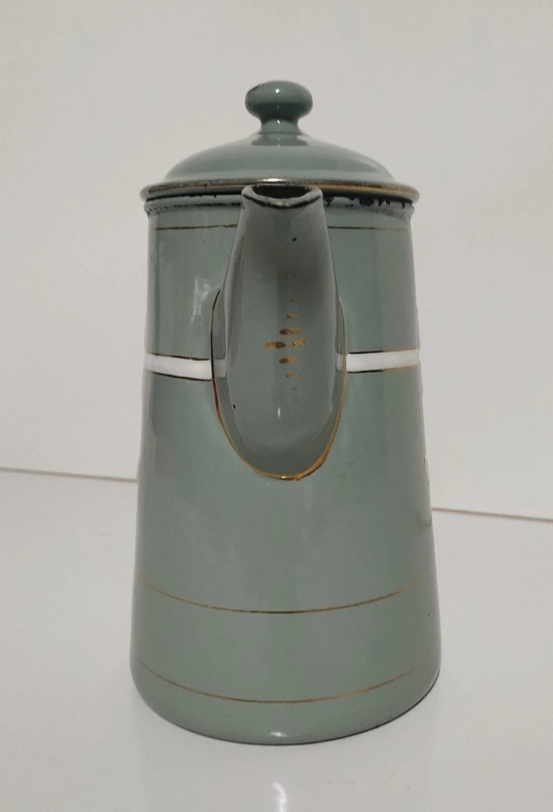 Antique Art Nouveau Jugendstil Blue Enamelware W/ Raised Elements Teapot Kettle