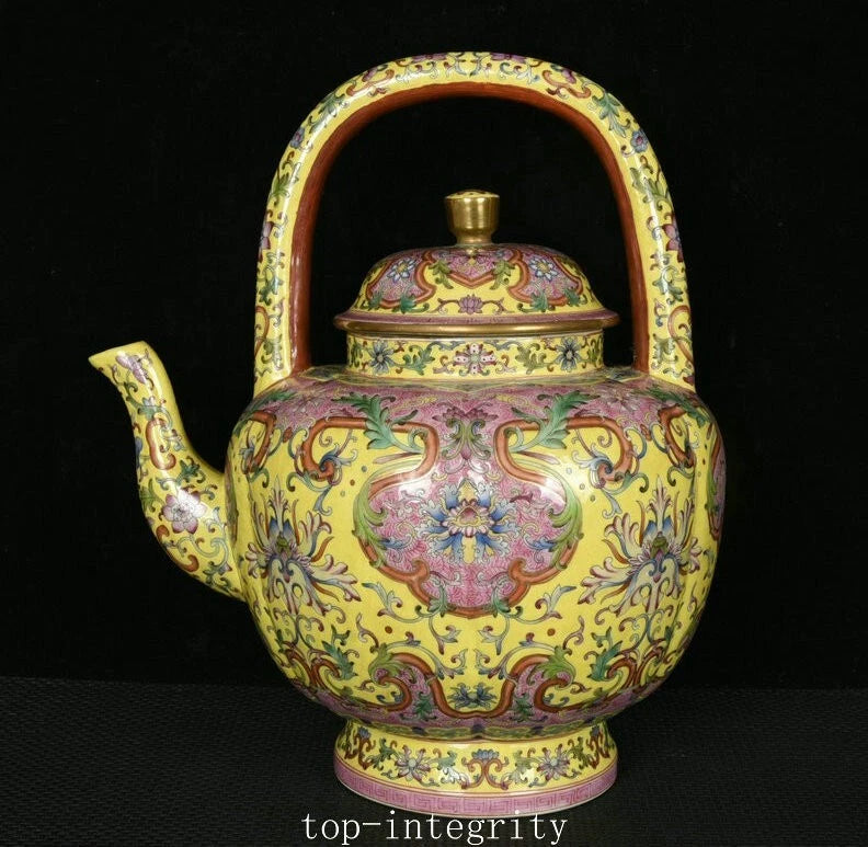 14.9" Top China Enamel Colour Porcelain Palace Flower Pattern Wine Teapot Flagon