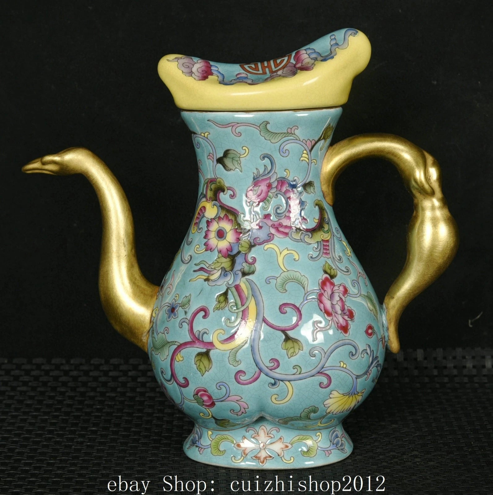 6" Old Dynasty Colour Enamel Porcelain Gilt Flower Phoenix Bird Teapot Tea Pot