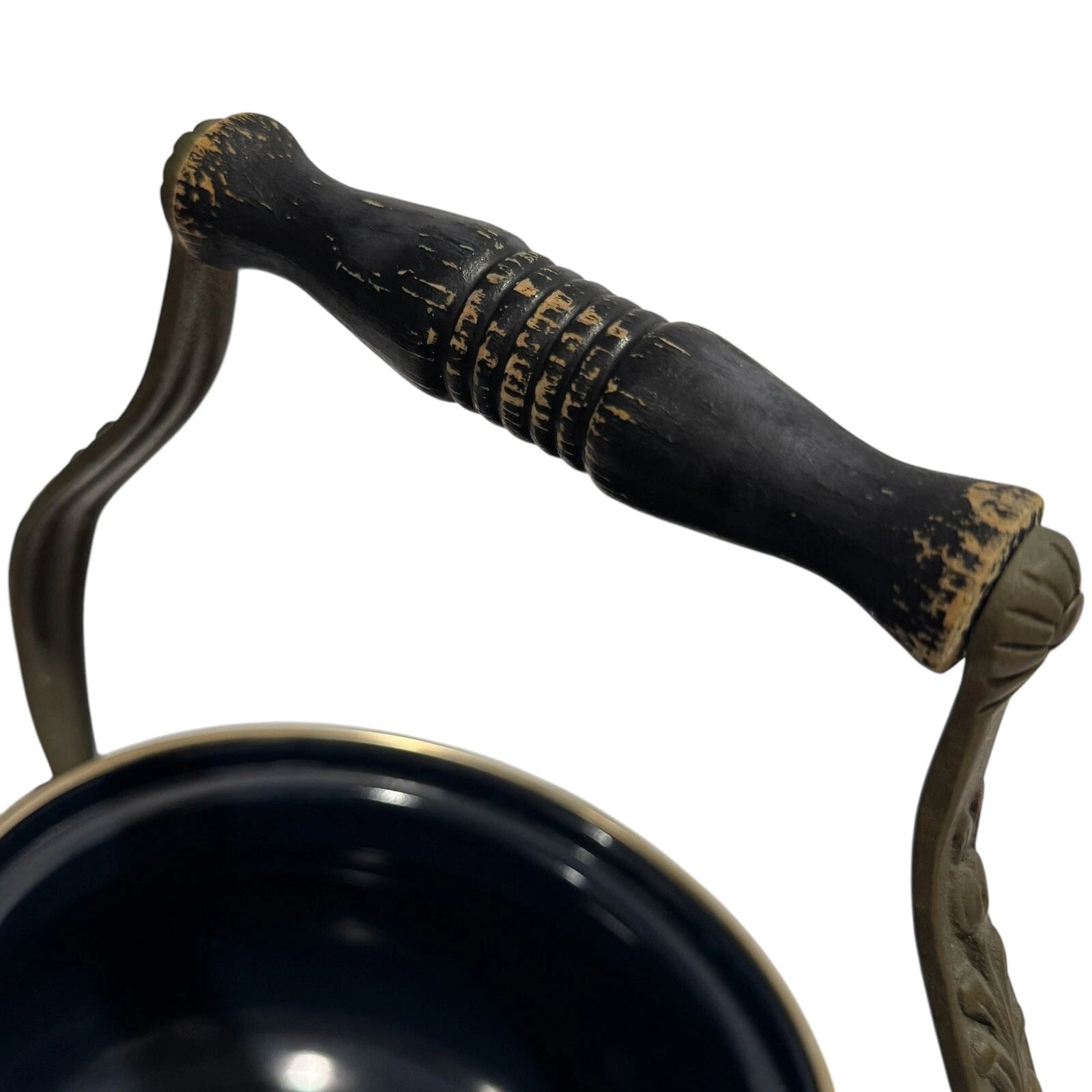 ASTA Enamelware Tea Kettle 1960s Teapot Brass Handles Floral Vtg West Germany