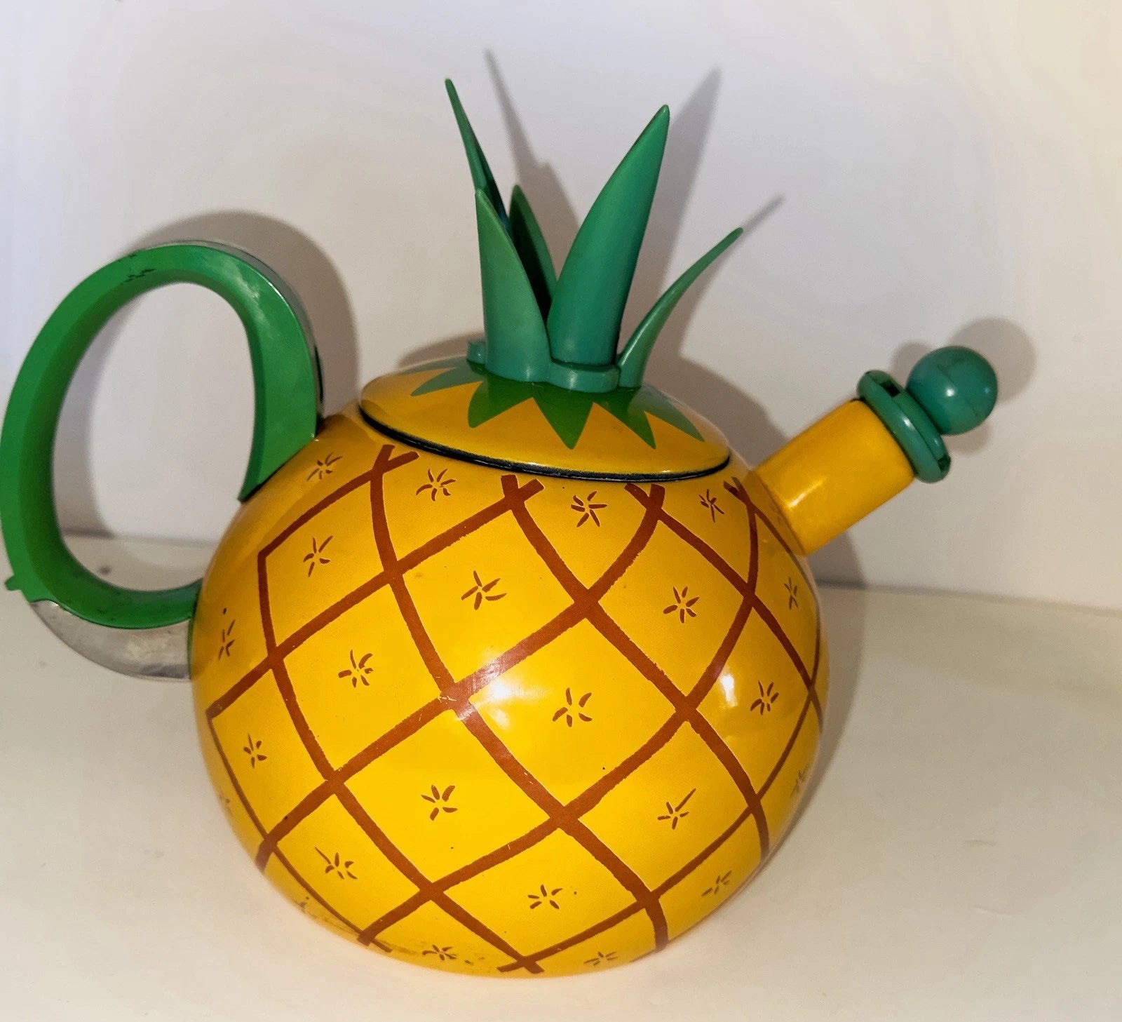 Copco Enamel On Steel Pineapple 2.5qt Whistling Tea Kettle Teapot 1970's?