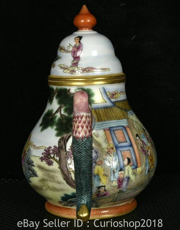 8.4" Qing Qianlong Marked Enamel Colour Porcelain 8 Immortal Wine Tea Pot Flagon