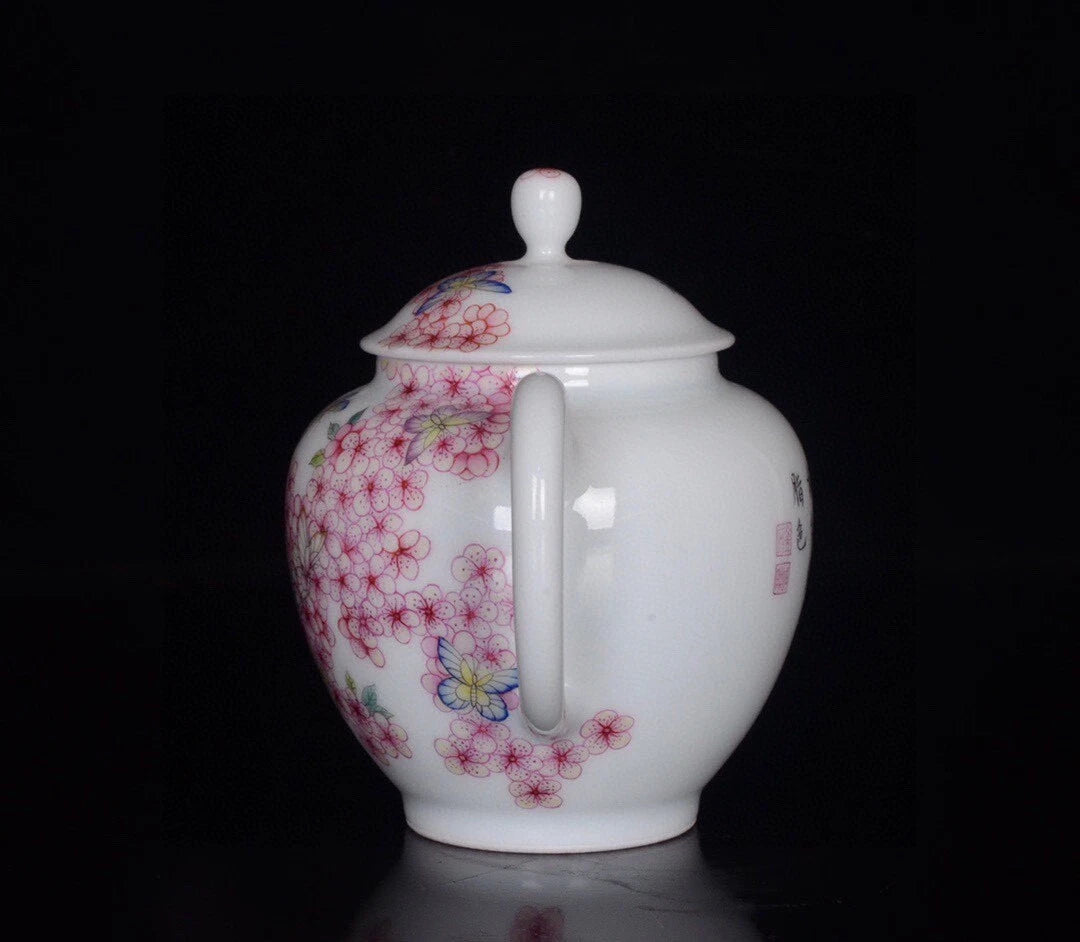 5“ China exquisite porcelain Qing Qianlong Enamel flower Butterfly pattern pot