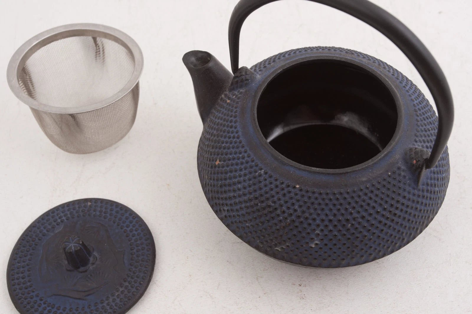 Cast Iron Asian Tea Pot Enamel Interior Blue (G4L) Japanese Hobnail Ceremony