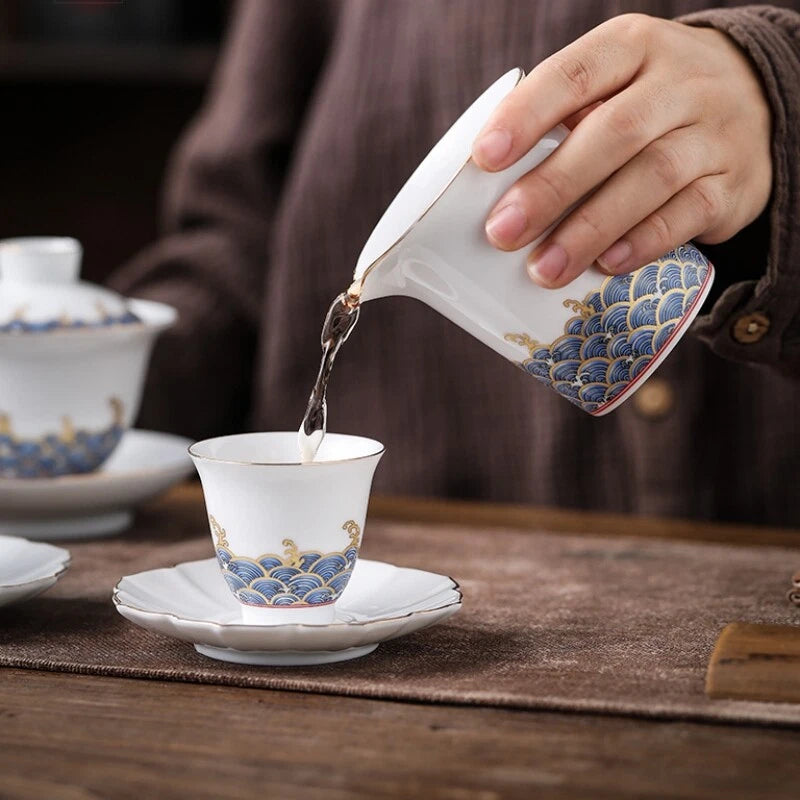 Complete Tea Set Porcelain Tea Pot Color Enamel Craft Matching Cup Saucer Gaiwan