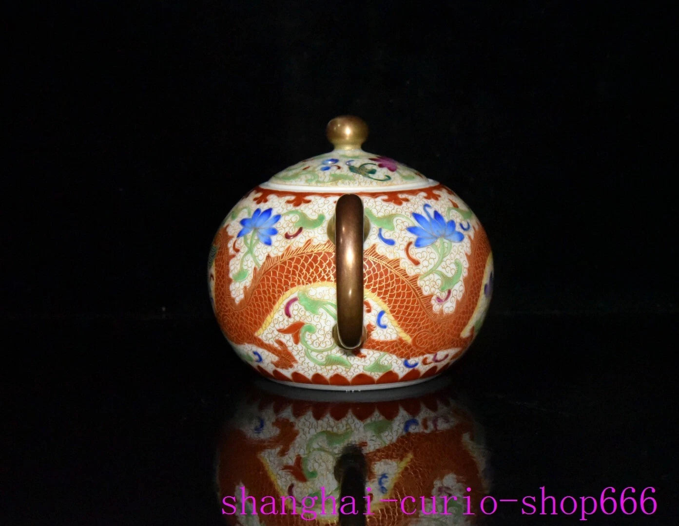 5.6"Qing Dynasty Qianlong enamel porcelain gilding dragon loong grain Teapot pot