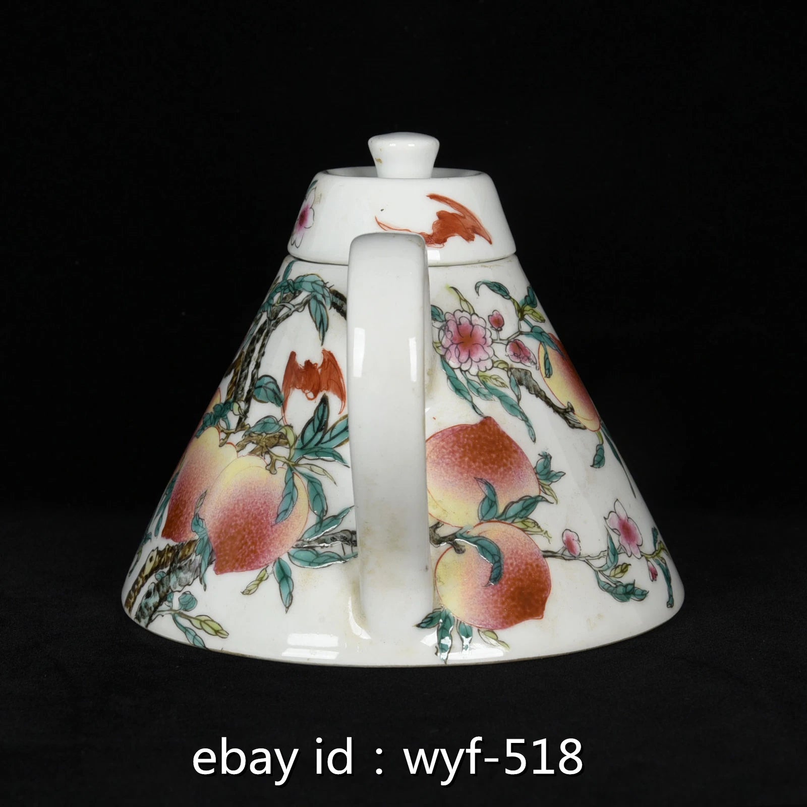 8.4"China Antique porcelain Qing Guangxu powder enamel nine peach pattern teapot