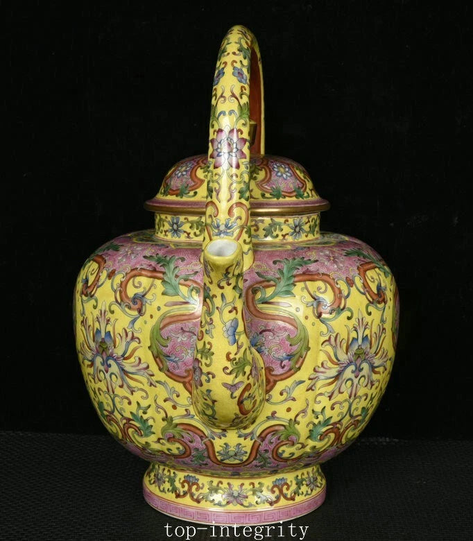 14.9" Top China Enamel Colour Porcelain Palace Flower Pattern Wine Teapot Flagon