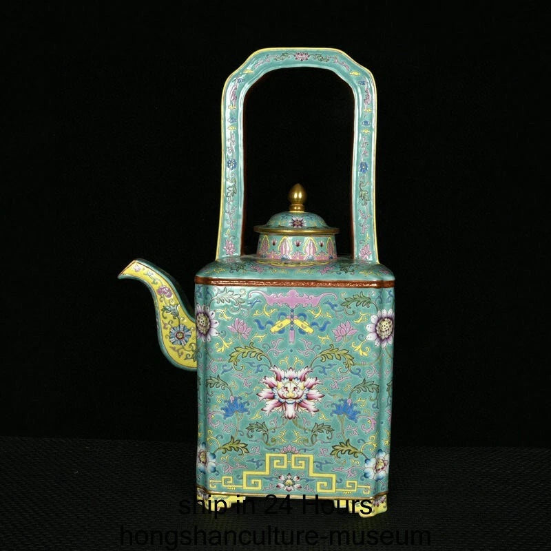 16.4" Yongzheng Marked Enamel Colour Porcelain Flower Handle Wine Tea Pot Flagon