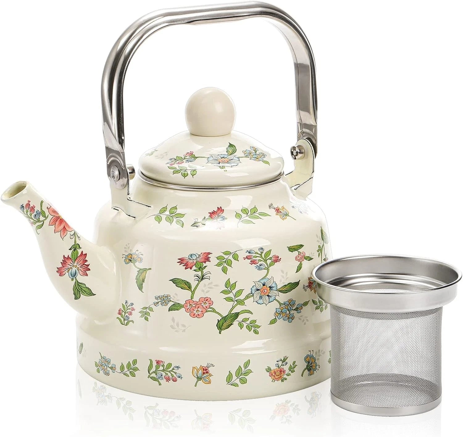 Elegant 1.8L Enamel Teapot - Retro Green Floral Design for Home and Camping